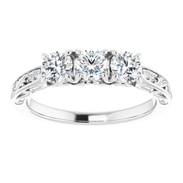 0.75 Carat Round Cut Diamond 3-Stone Wedding Band with Filigree Accent - Perfect for Engagement Rings, Anniversary Gifts & Bridal Jewelry