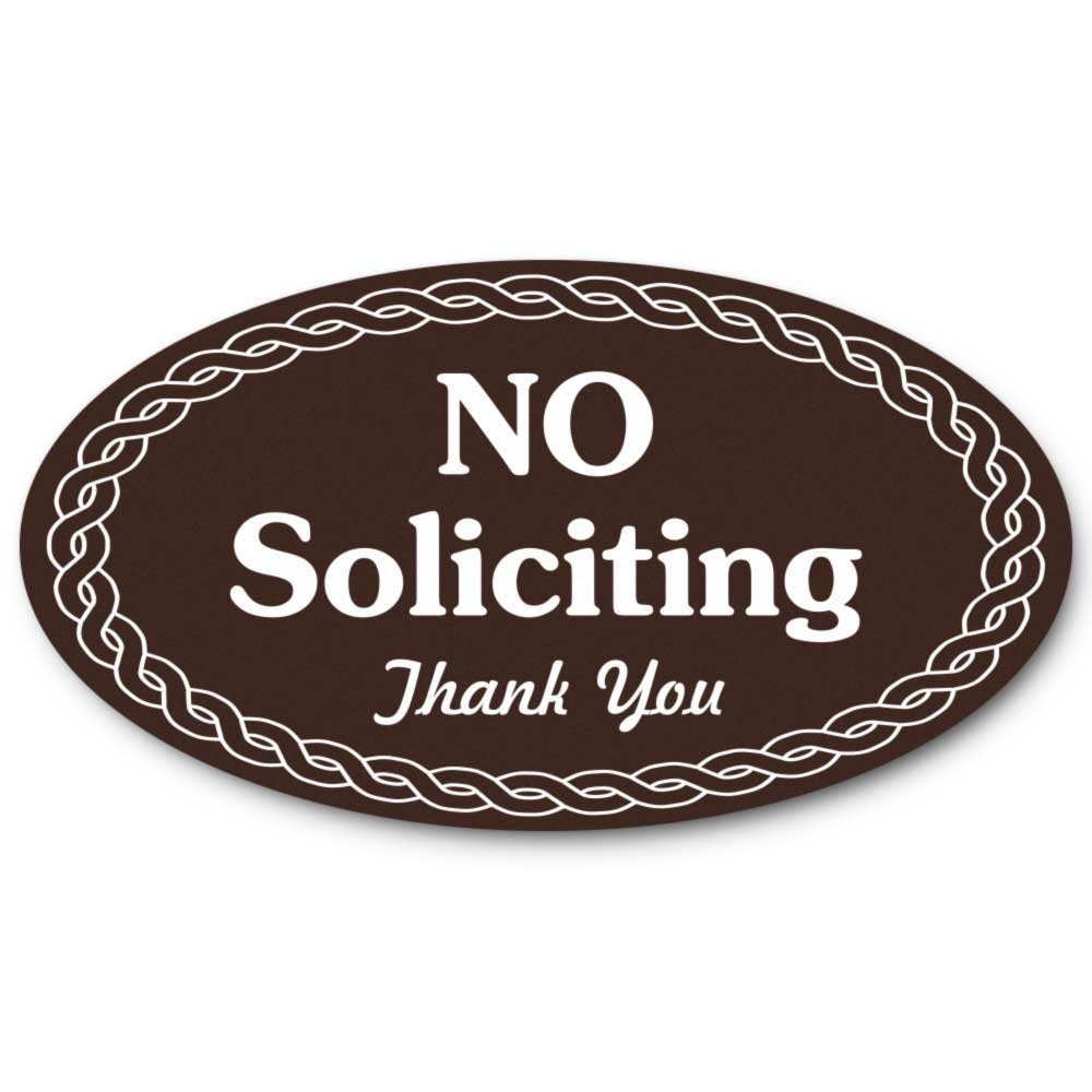 No Soliciting Rope Design Sign (Brown) - Small Hanging Do Not Disturb Sign for Home, Office & Business Entrance - Durable Outdoor Warning Sign