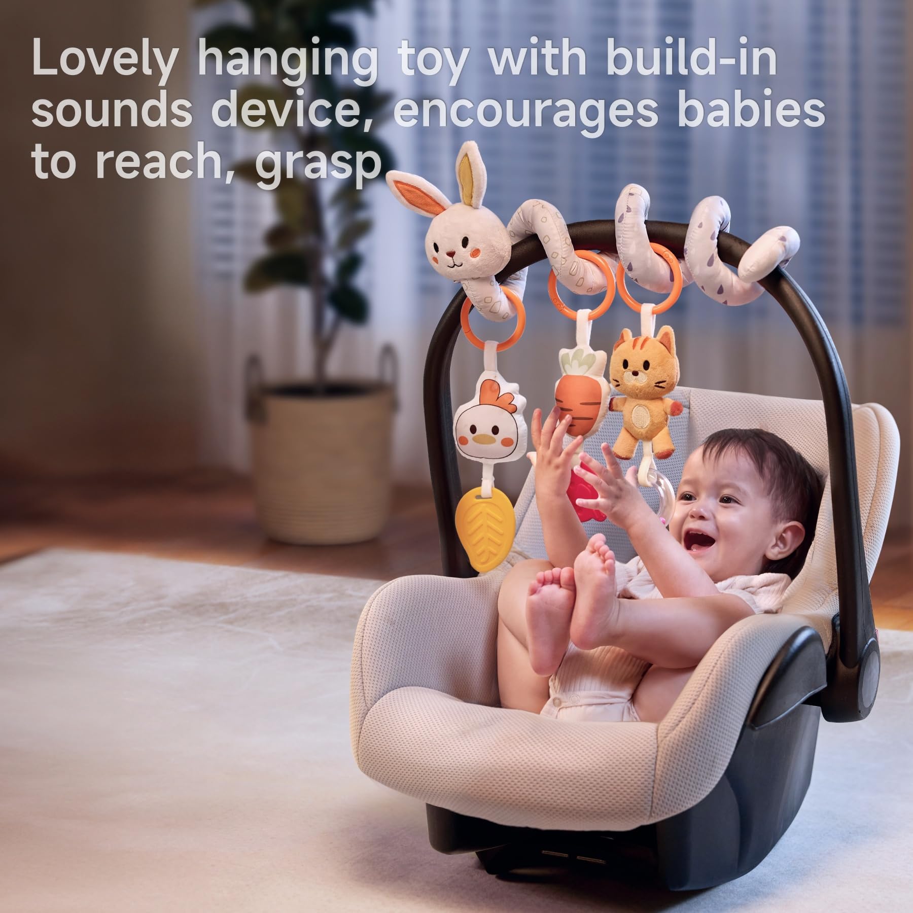 TUMAMA 2 in 1 Spiral Car Seat & Stroller Toys for Babies 0-6 Months - Adjustable Hanging Sensory Toys with Clip for Travel Crib, Bouncer & Bassinet | Perfect for Road Trips & Sensory Development