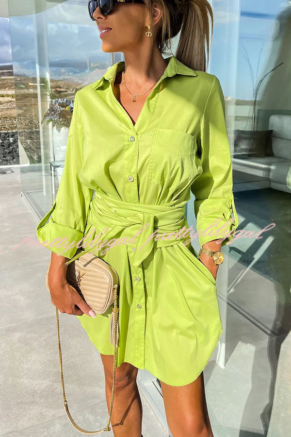 Sun Valley Tie Front Button Pocketed Shirt Mini Dress - Stylish Casual Summer Outfit for Women | Perfect for Beach, Brunch & Date Nights