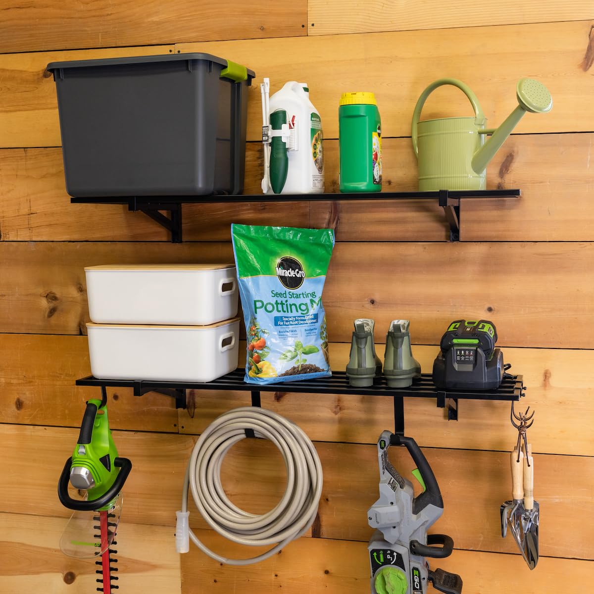 Heavy-Duty Garage Wall Mounted Shelves - 1' x 4' Steel Wall Storage Shelf with Hooks - 2 Pack - Each Holds 200 lbs - Perfect for Garage Organization, Workshop Storage & Home Tool Organization