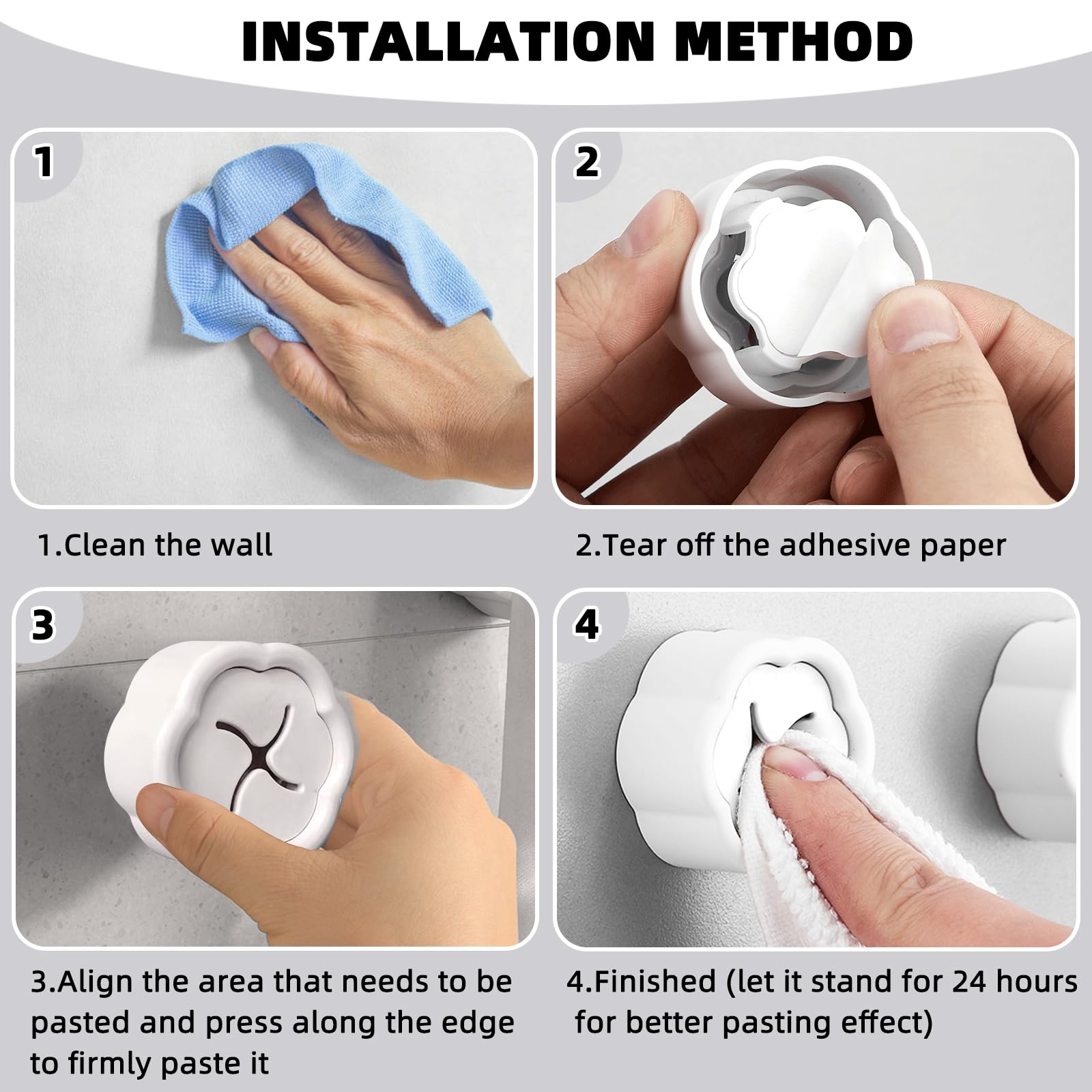 4Pcs Self Adhesive Kitchen Towel Holder Hooks - Wall Mount Dish & Hand Towel Hanger for Kitchen, Bathroom Cabinet Organization - Perfect for Hanging Tea Towels, Dishcloths & Washcloths (Stainless Steel, Easy Install) - Ideal for Small Spaces, Apartments & RVs