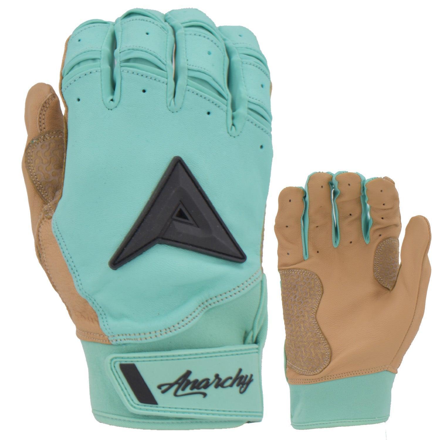 Anarchy Grindstone Short Cuff Batting Gloves - Mint/Tan/Black for Baseball & Softball Training, Practice & Games | Durable & Comfortable Baseball Gloves for Youth & Adult Players