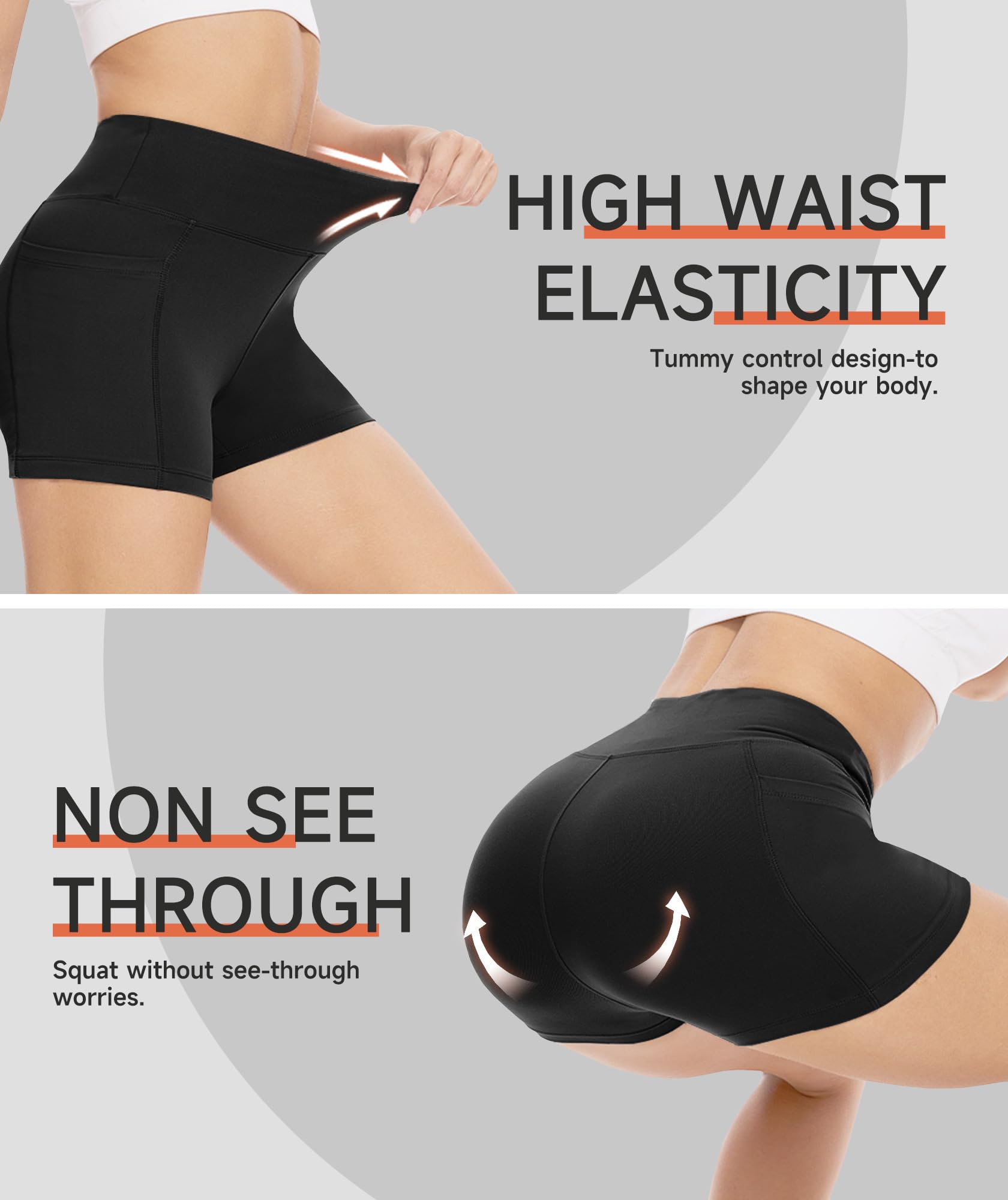 Women's High Waisted Biker Shorts with Pockets - 3