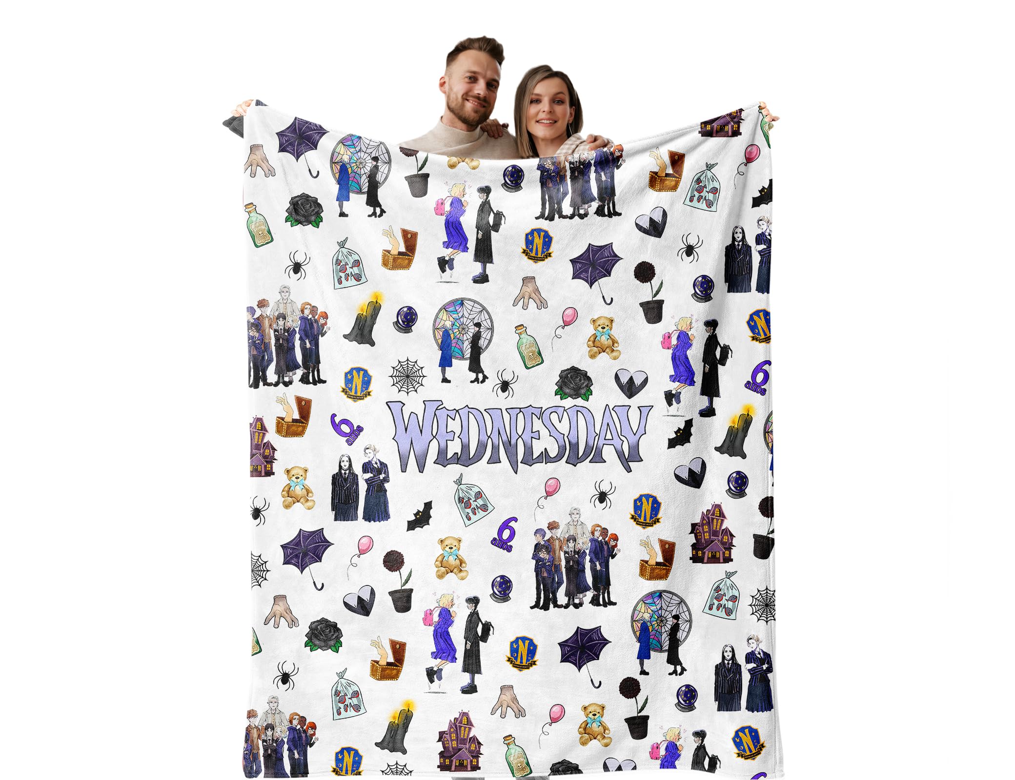 Wednesday Blanket - Ultra Soft Flannel Throw Blanket for Couch, Bed & AC - Cozy 50x40 Inch White Blanket - Perfect for Living Room, Bedroom & Travel