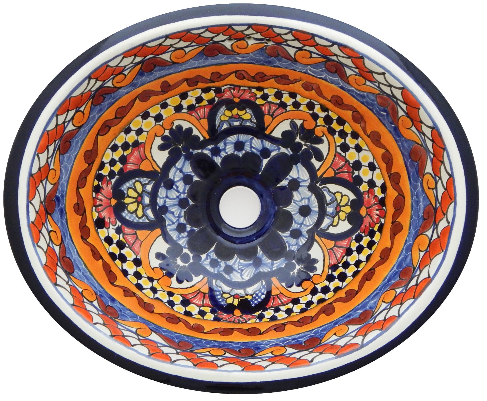 Handmade Mexican Talavera Bathroom Sink #152 - Authentic Hand-Painted Ceramic Vessel Sink for Bathroom Vanity, Powder Room, or Farmhouse Decor