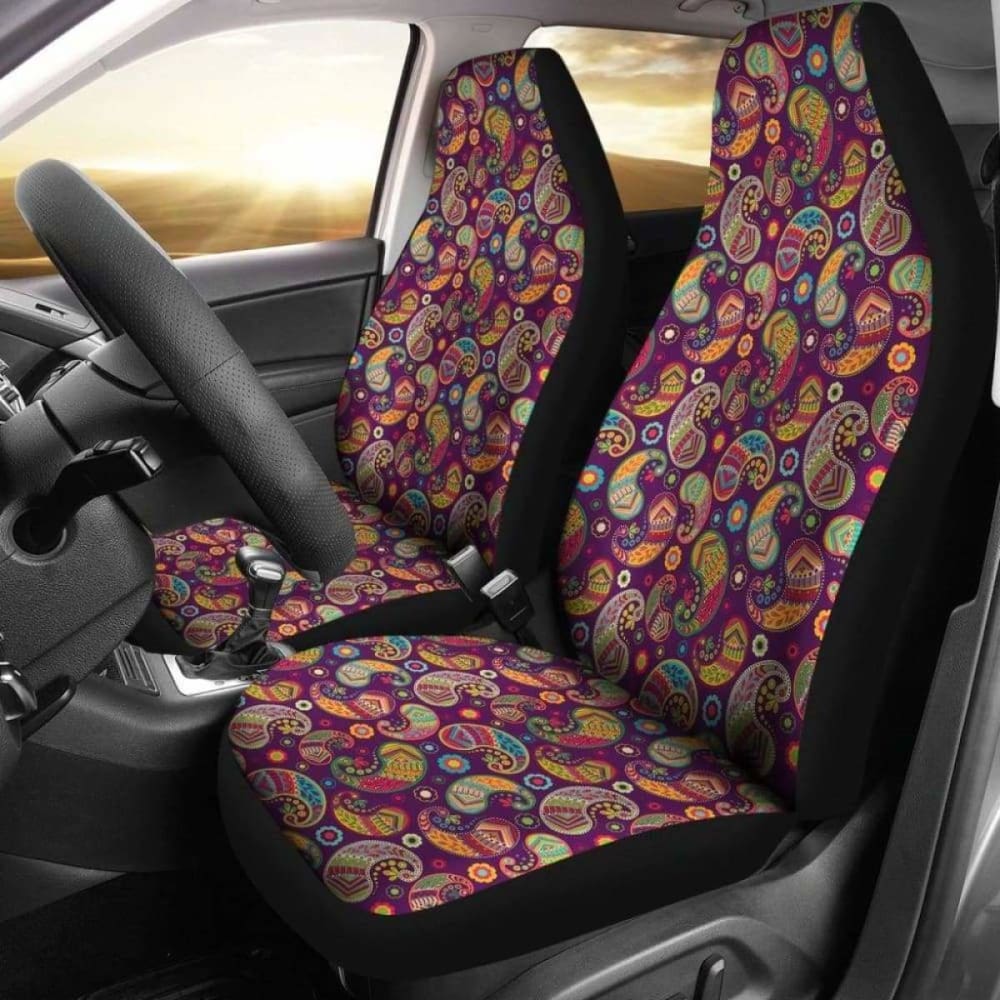 Vibrant Colorful Paisley Pattern Car Seat Covers - Universal Fit for Cars, Trucks & SUVs - Soft Comfort & Stylish Protection for Road Trips & Daily Commutes