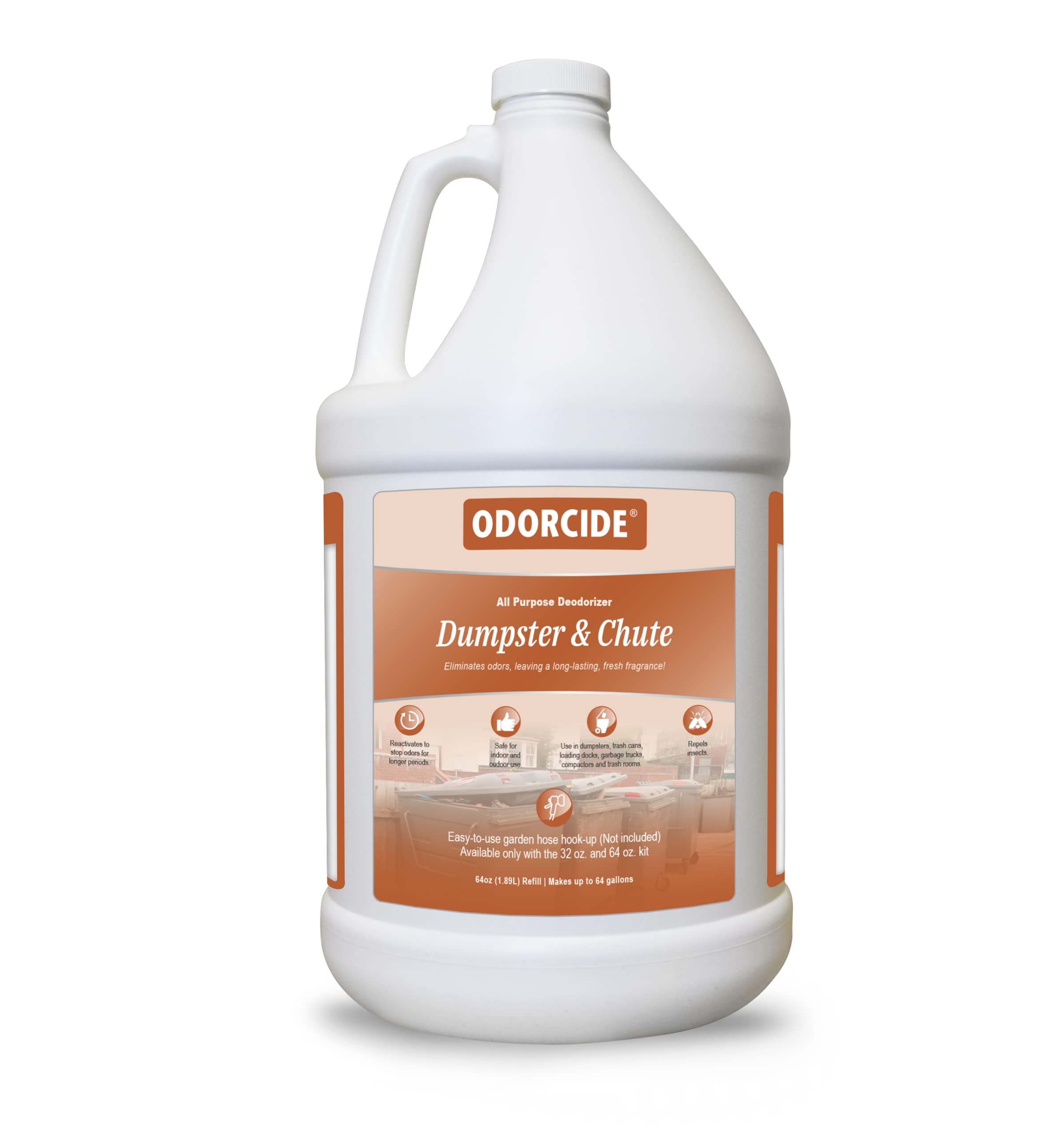 Odorcide Dumpster & Chute Odor Eliminator - Strong Odor Neutralizer for Trash Cans, Loading Docks & Commercial Use | Non-Toxic, Non-Enzymatic Deodorizer | 64 oz for Home, Office & Waste Management Areas | Eliminates Garbage, Pet & Food Odors in Kitchens, Restaurants & Outdoor Bins