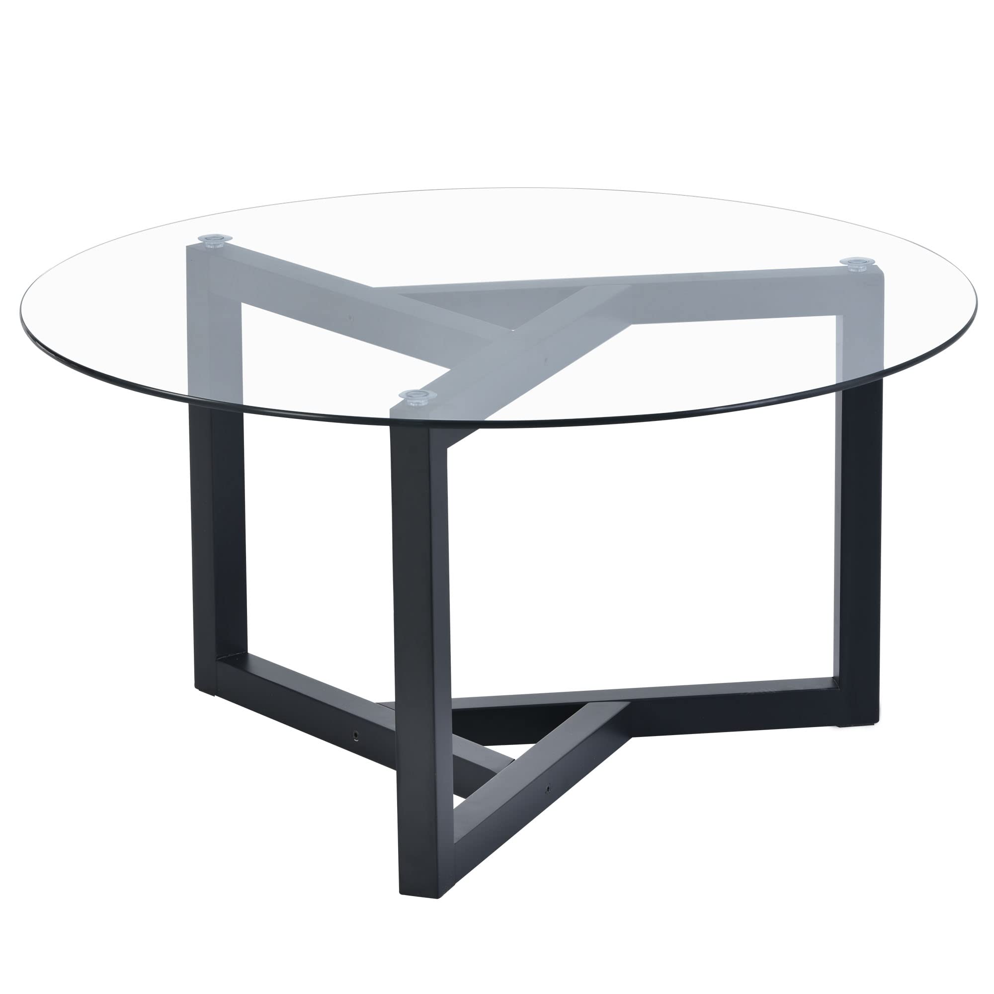 Round Glass Coffee Table for Living Room - Tempered Glass Top & Sturdy Wood Base Cocktail Sofa Table - Modern Black Center Table for Lounge, Home Decor & Entertainment Areas