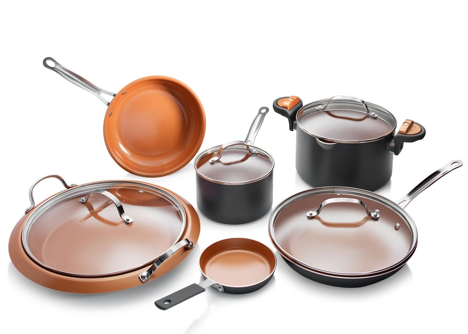 Gotham Steel 10-Piece Nonstick Cookware Set - Brown | Premium Ceramic Coating for Healthy Cooking | Perfect for Frying, Sautéing & Baking