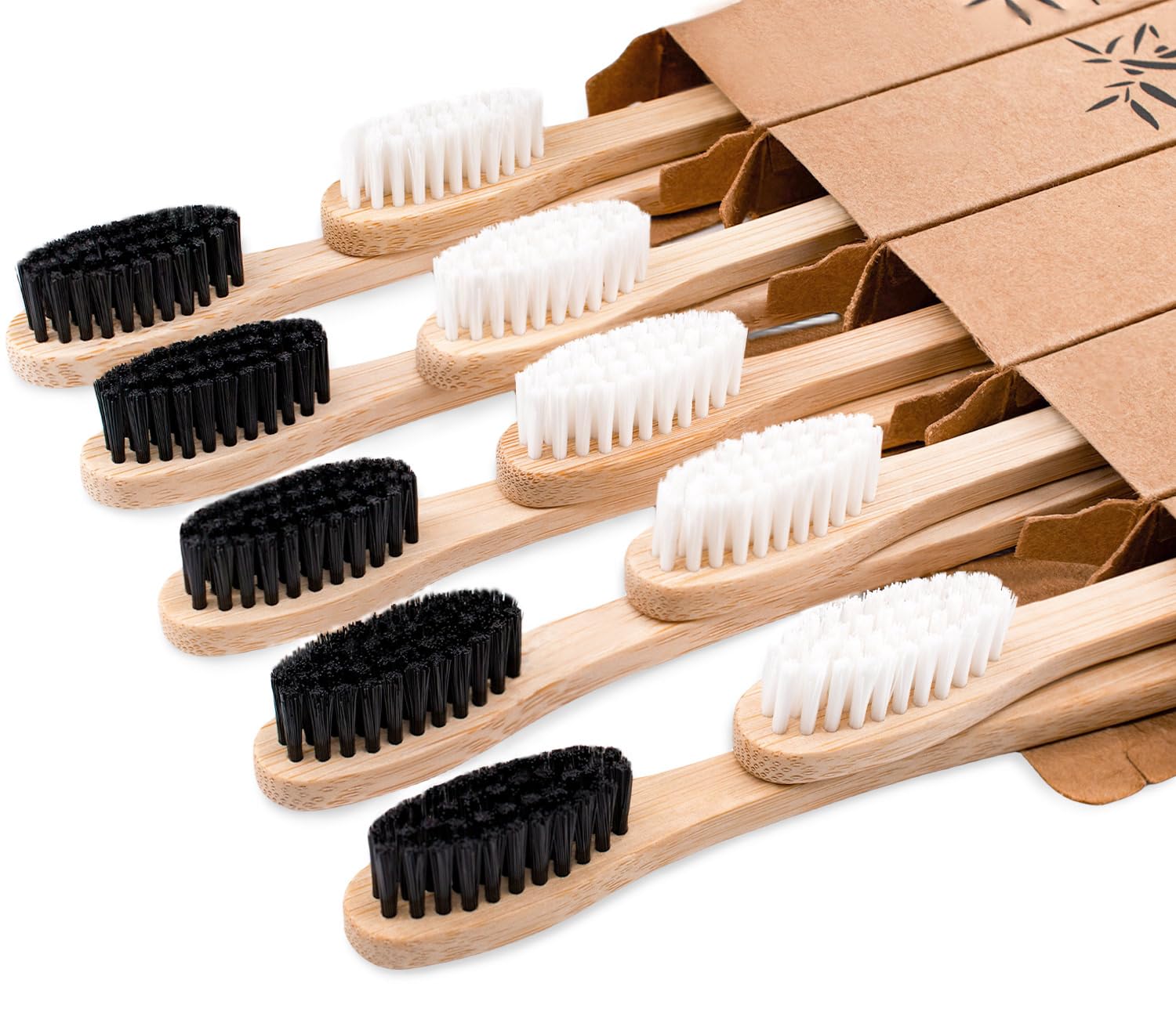 Eco-Friendly Bamboo Toothbrushes for Adults - Medium Bristles, 10-Pack Natural Organic Wooden Toothbrush Set with Charcoal-Infused Handle (Black & White) - Perfect for Sustainable Oral Care at Home & Travel