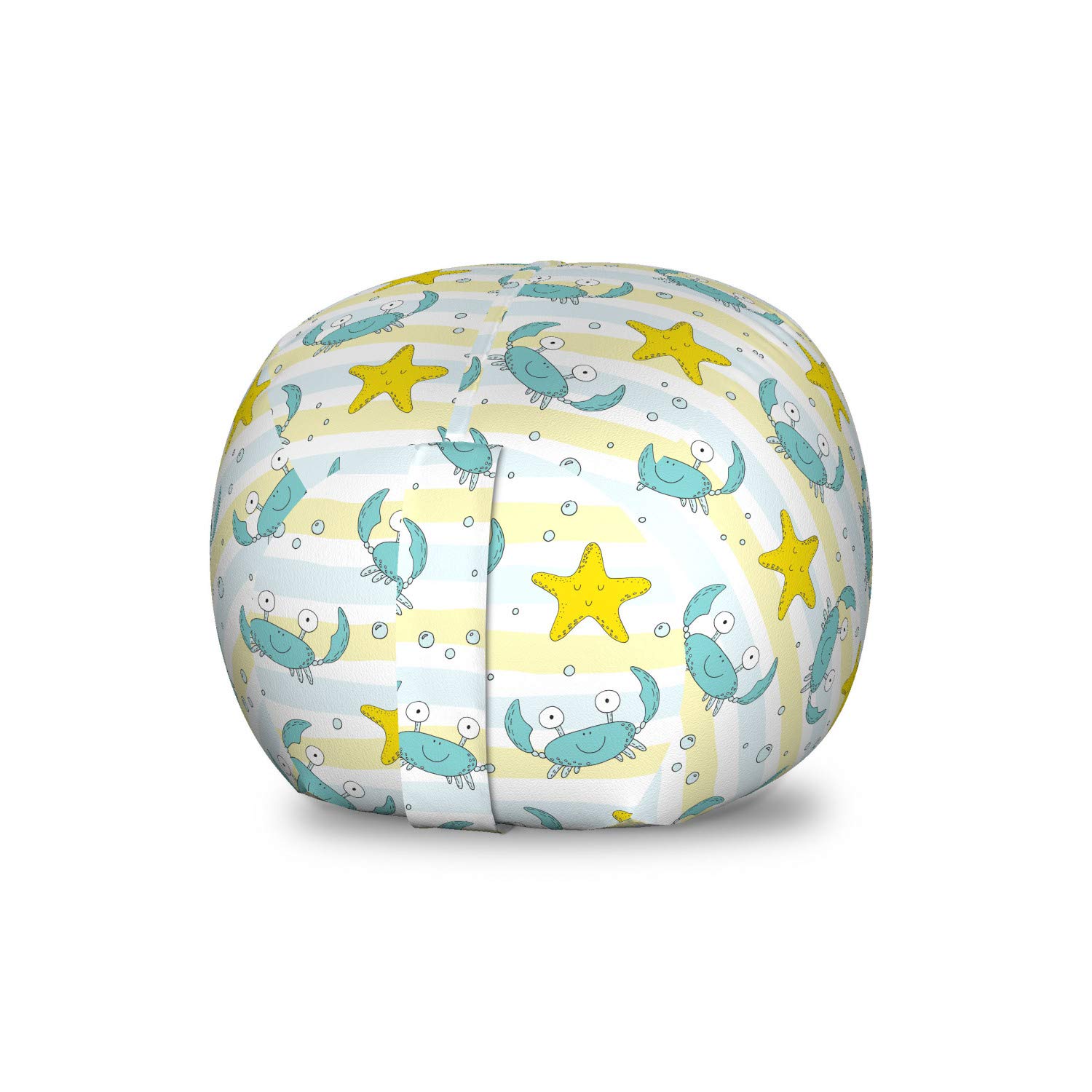 Ambesonne Marine Toy Storage Bag Chair - Ocean Theme with Crabs, Starfish, Bubbles & Lines - Washable Stuffed Animal Organizer for Kids - Small Size Yellow Seafoam - Perfect for Nursery, Playroom & Beach House Decor
