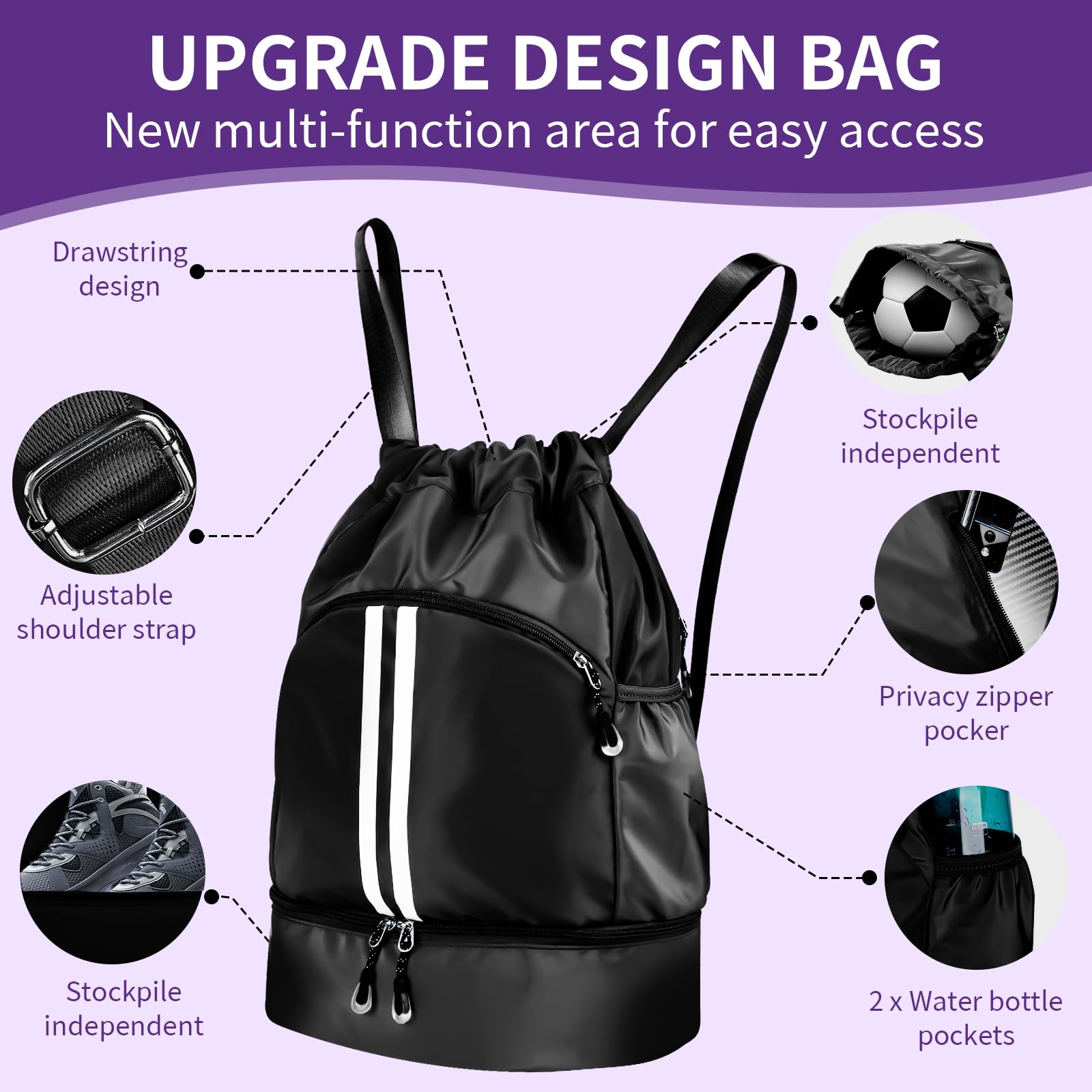 Best Soccer Backpack for Training & Games - Waterproof Drawstring Gym Bag with Ball Holder & Shoe Compartment - Perfect for Soccer Practice, Travel & Sports Gear Storage