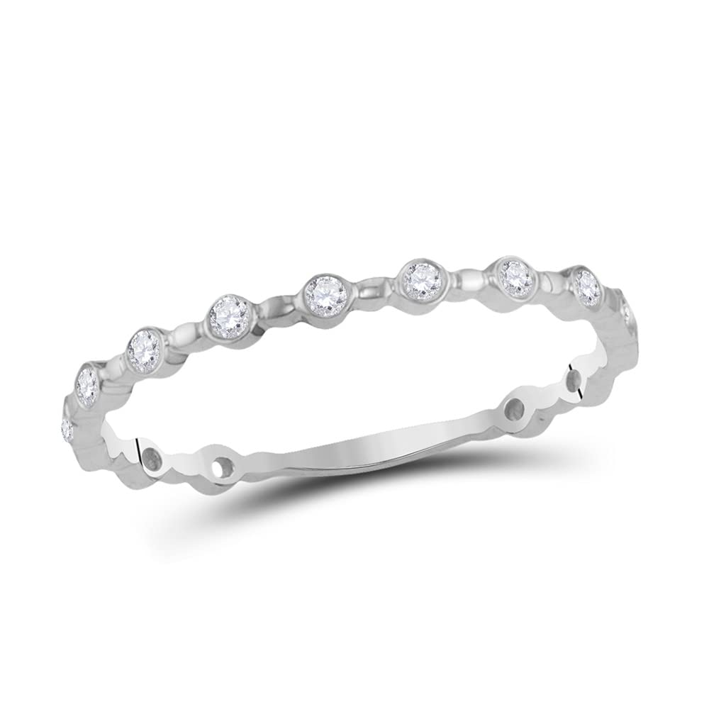 10K White Gold Women's Round Diamond Stackable Band Ring - 1/10 CTTW - Perfect for Wedding, Anniversary, Engagement & Everyday Elegance