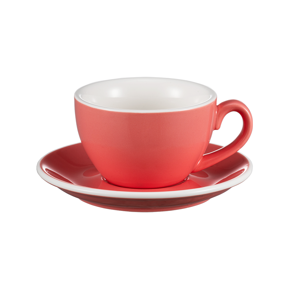 I.XXI Ceramic Latte Mug with Saucer - 220ml Pink Coffee Cup for Espresso, Cappuccino & Tea - Perfect for Home, Office & Cafe Use