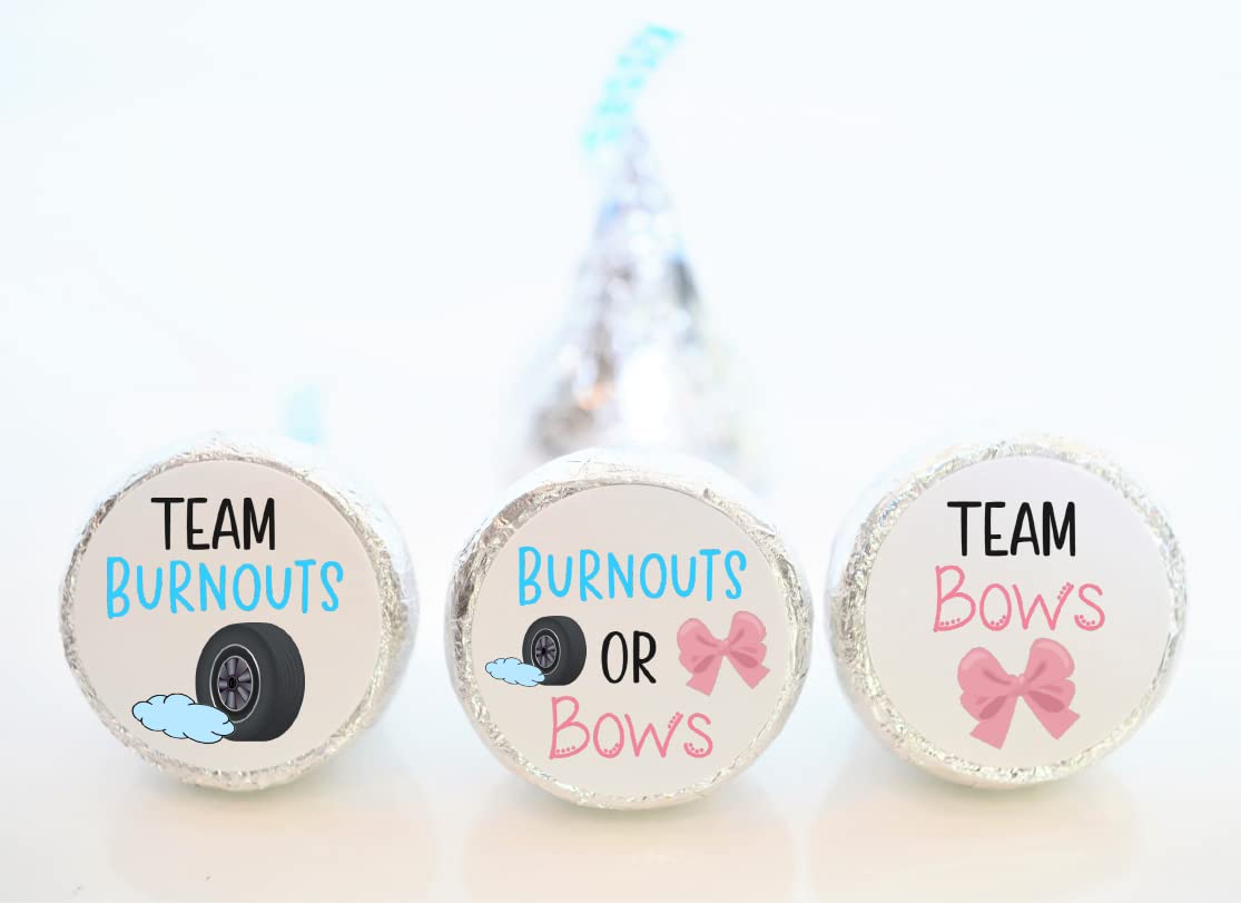 Gender Reveal Hershey Kiss Stickers - 108pcs Mixed Designs (Burnouts or Bows Theme) - Perfect for Baby Shower Party Favors, Gender Announcements & Scrapbooking - BRB001 Decorative Stickers