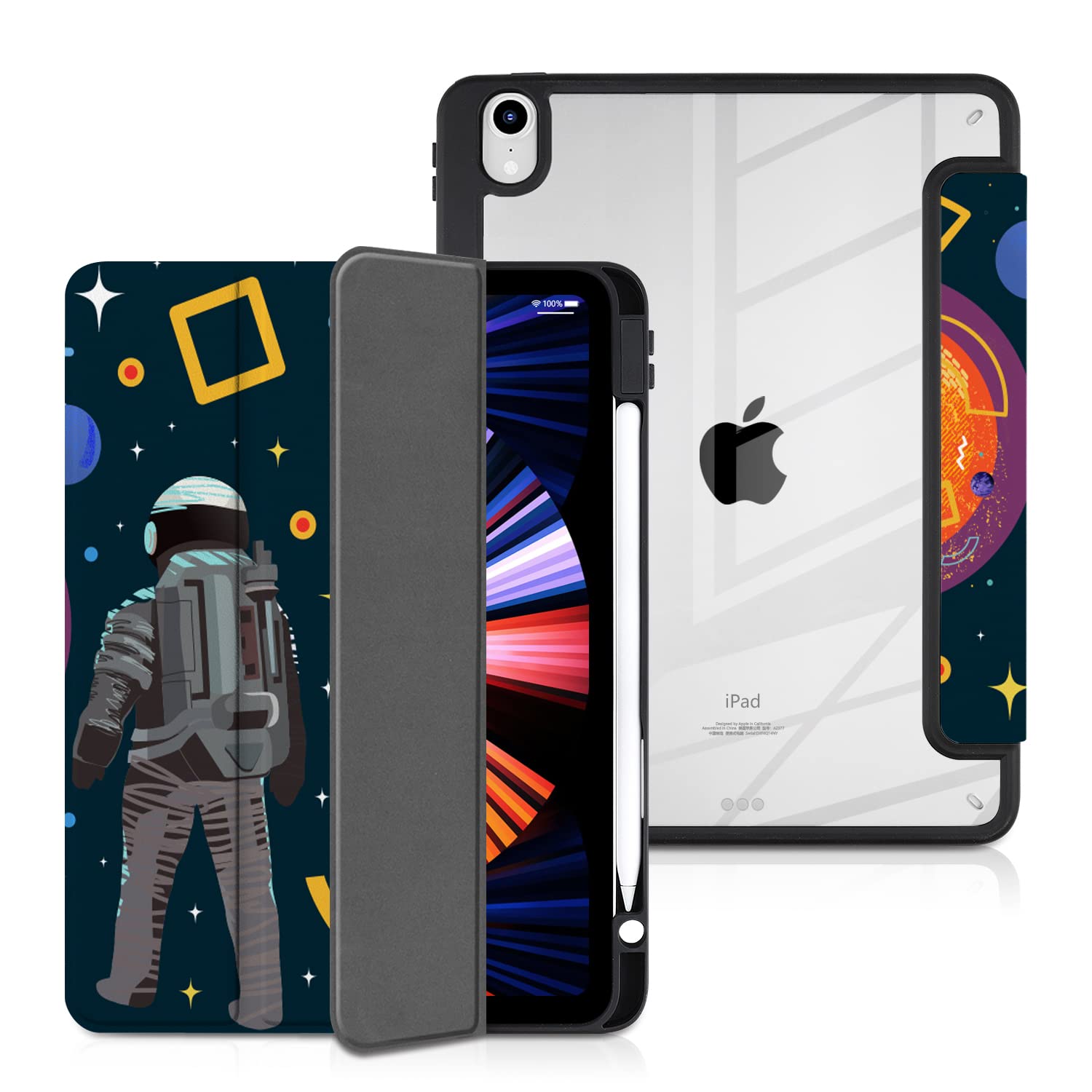 Batianda Shockproof Case for iPad 11 (2025 A16 Chip) & iPad 10th Gen 10.9-inch (2022) - Clear Transparent Back Shell with TPU Bumper, Built-in Pencil Holder, Auto Sleep/Wake | Astronaut Planet Design | Perfect for Work, School & Travel Protection