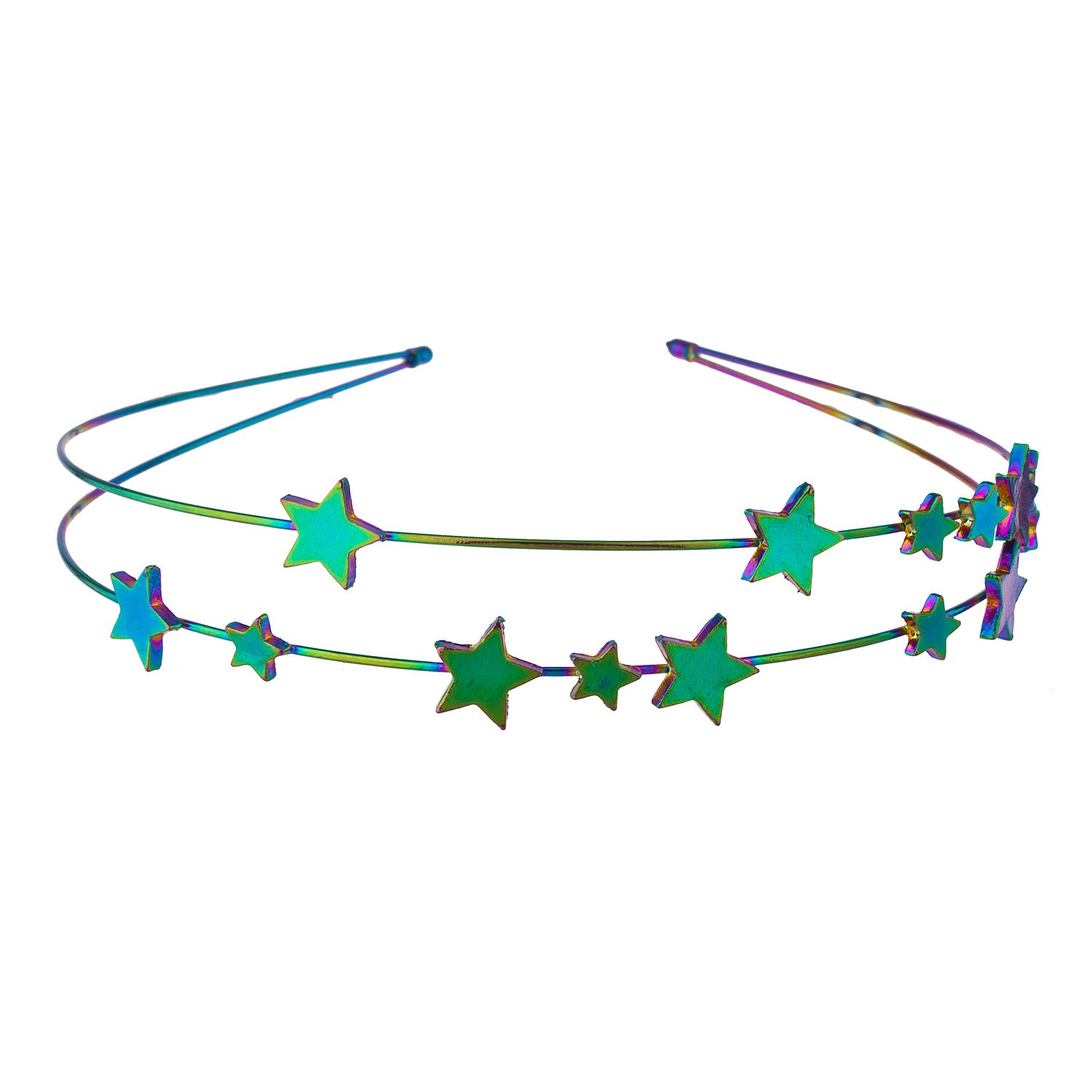 LUX ACCESSORIES Halloween Metallic Dark Oil Spill Color Double Wire Celestial Stars Headband for Girls - Perfect for Costume Parties, Cosplay, and Festival Outfits