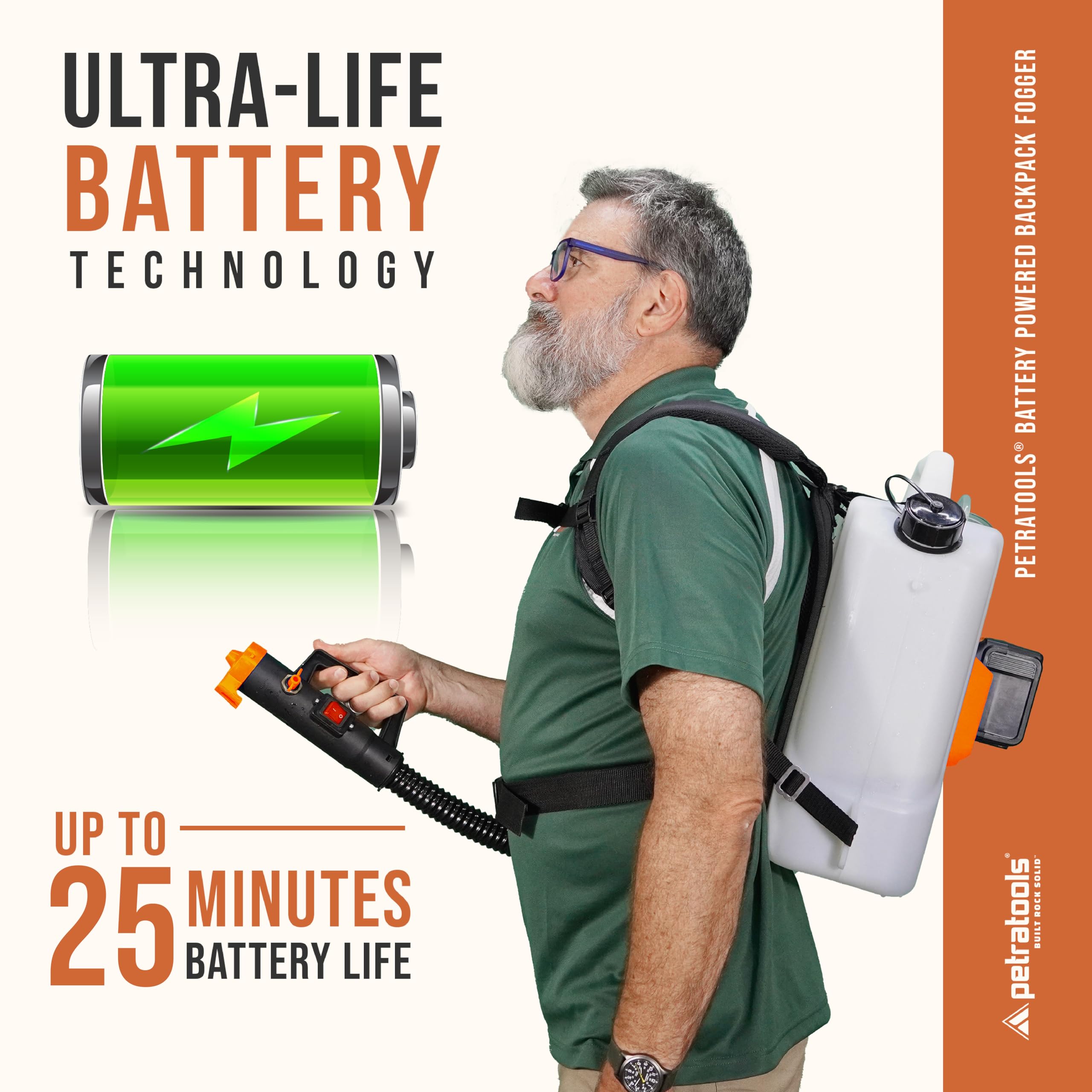 PetraTools 2.6 Gallon Battery Backpack Fogger Machine | ULV Mosquito & Insect Sprayer for Pest Control | Commercial Hose Sprayer with Padded Shoulder Straps | Ideal for Lawn Care, Farm Spraying & Outdoor Disinfection