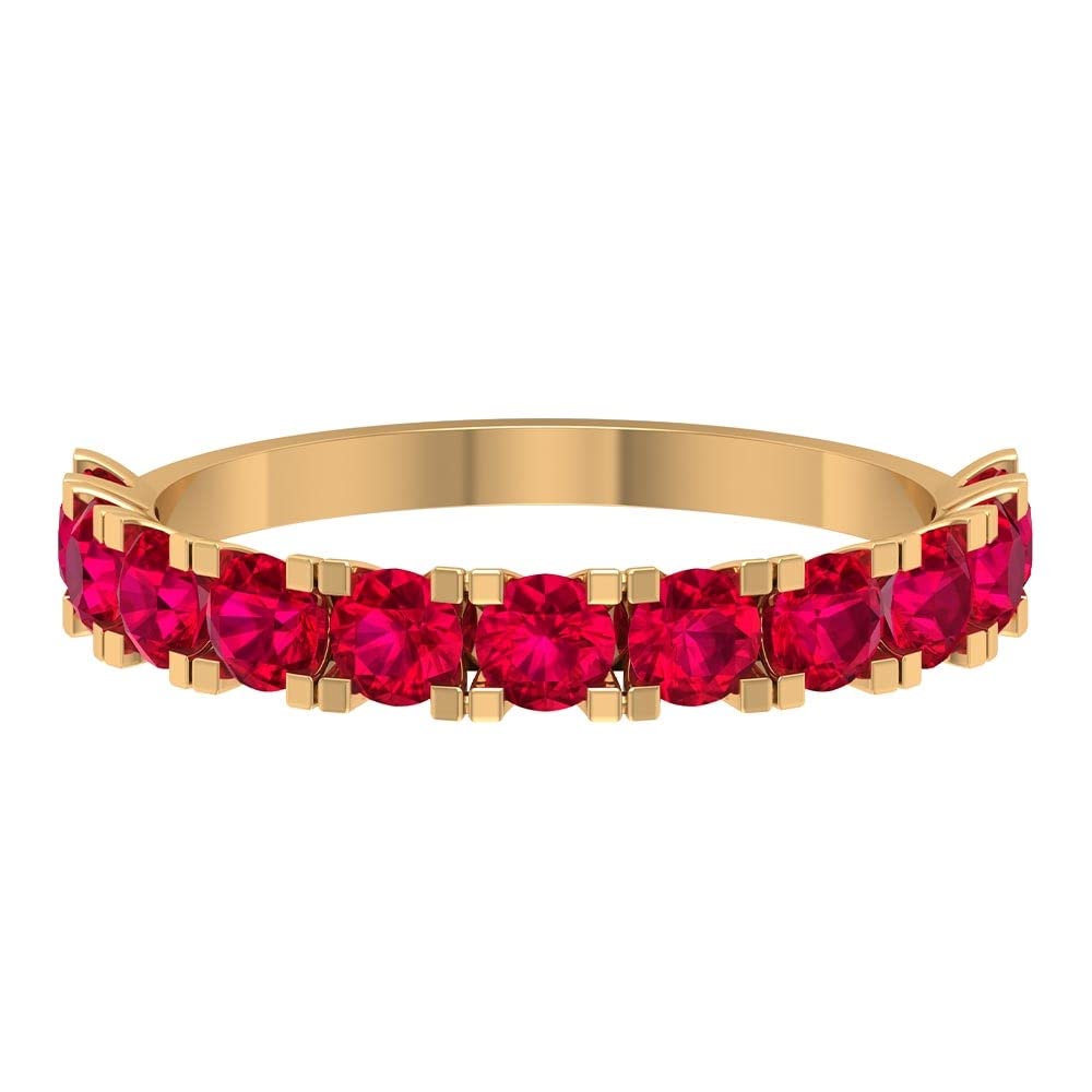 14K Solid Gold Ruby Half Eternity Ring for Women - July Birthstone Band, Minimalist Red Ruby Semi Eternity Wedding Band | Perfect for Anniversaries, Engagements & Special Occasions