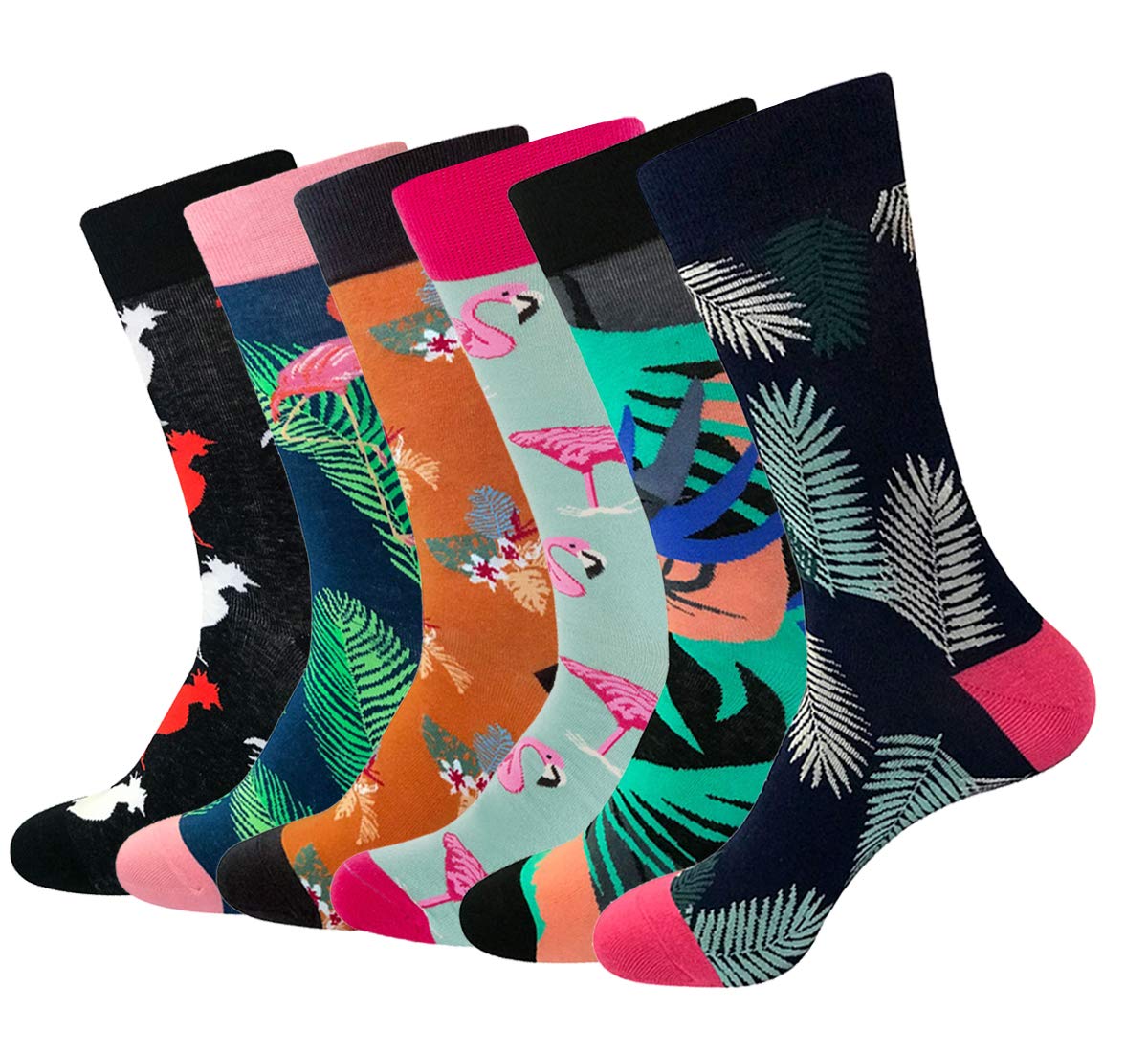 Men's Christmas Novelty Crew Socks - 6 Pairs Holiday Dress Socks for Winter, Crazy Fun Gift for Xmas Party & Office Exchange (Red/Green Striped)