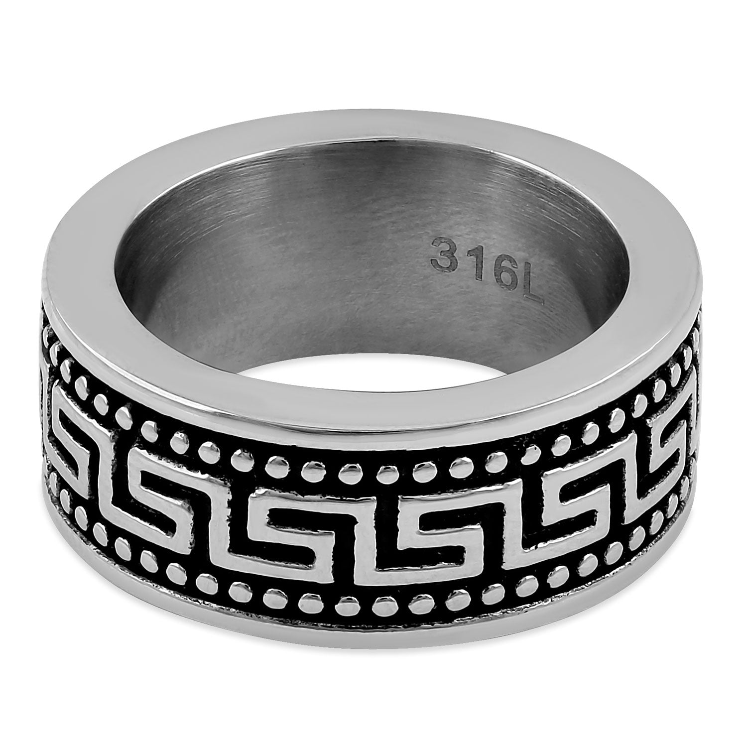Stainless Steel Greek Pattern Band Ring for Women Men - Elegant Geometric Design Wedding Engagement Promise Ring - Perfect for Gifts, Anniversaries, and Special Occasions