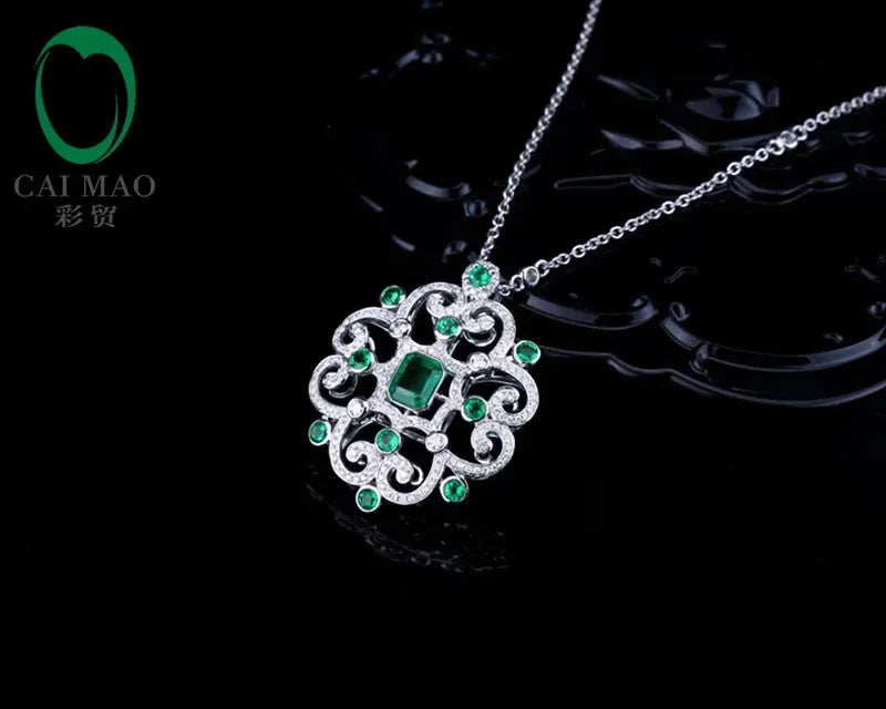 5x6.5mm Emerald & Diamond 18K White Gold Engagement Pendant Necklace for Women - Perfect for Weddings, Anniversaries & Romantic Gifts