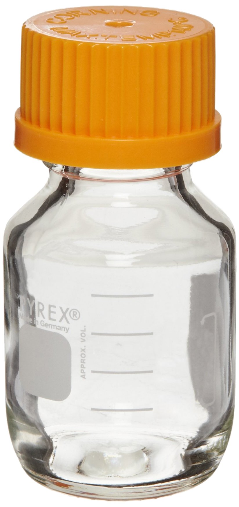 Corning Pyrex 25mL Round Media Storage Bottles with GL45 Screw Cap - Case of 10 | Laboratory Glassware for Chemical Storage, Sample Collection & Scientific Experiments