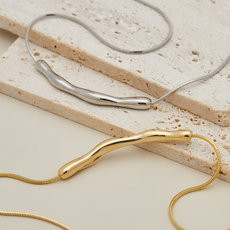 Elegant Irregular Curved Bar Herringbone Chain Necklace - HN2870 | Trendy Layering Jewelry for Women, Perfect for Date Night & Office Wear