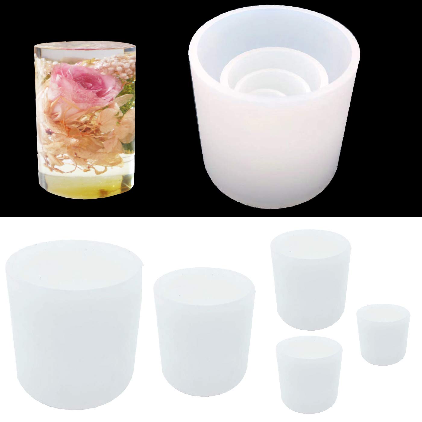5-Pack Cylindrical Silicone Resin Molds for DIY Crafts - Clear Cube Casting Molds for Epoxy Resin, Jewelry Making, Candle Making & Home Decor Projects
