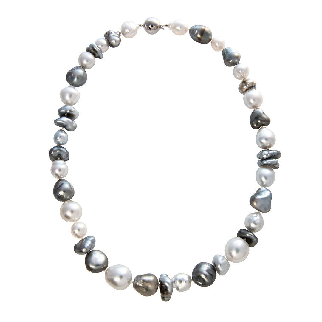 14K White Gold Tahitian & South Sea Pearl Necklace with Ball Clasp - Elegant Jewelry for Weddings, Parties & Special Occasions