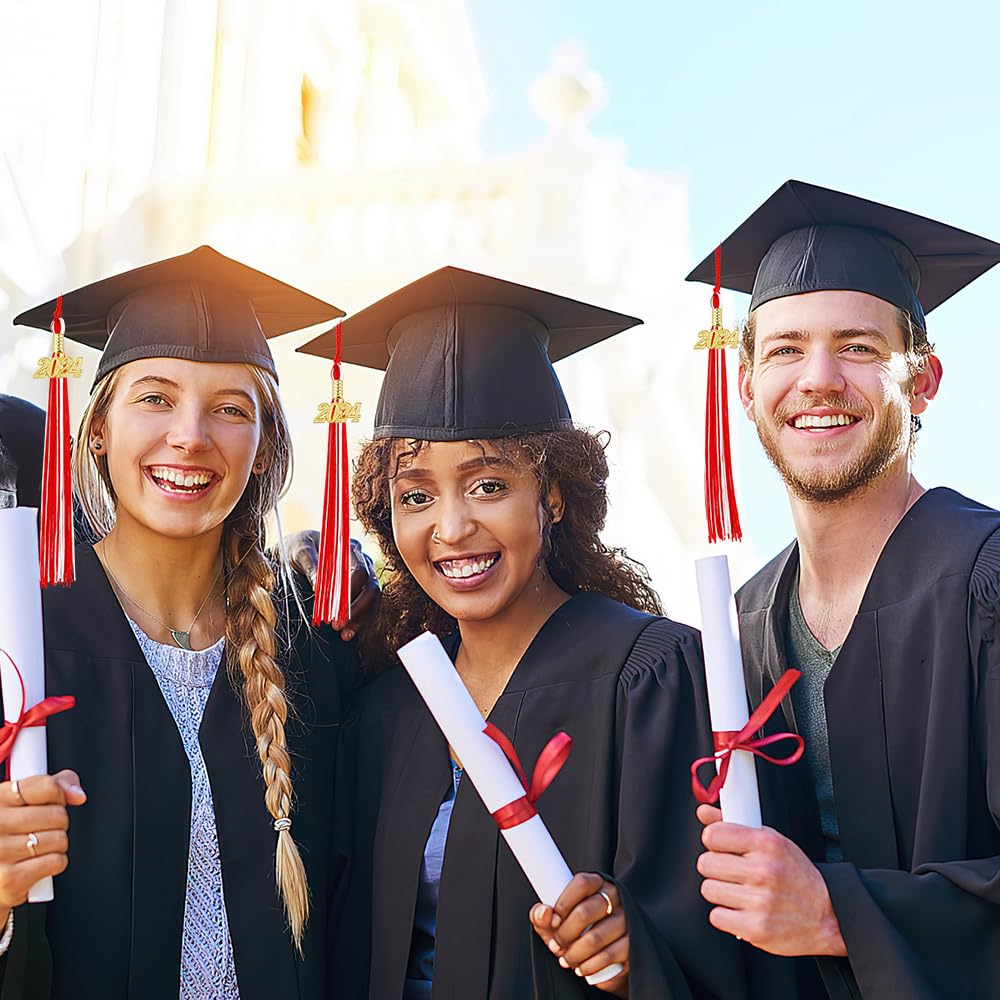 2024 Graduation Tassel Set - 2 Pack Red & White Tassels with Charms for High School & College Cap Decorations - Perfect for Commencement Ceremonies, Photo Shoots & Graduation Parties
