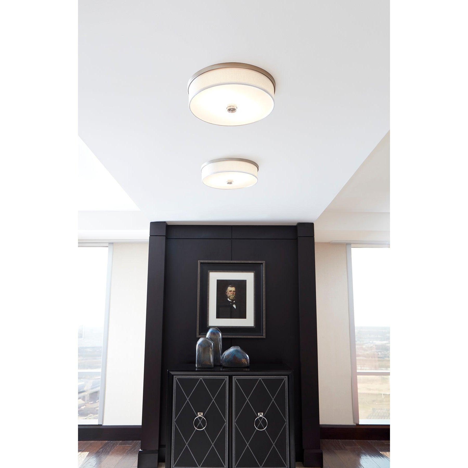 Oxygen Echo 3 694 24 Inch Modern Ceiling Light Fixture - Satin Nickel Finish with White Glass Shade | Perfect for Living Room, Bedroom & Dining Room Lighting