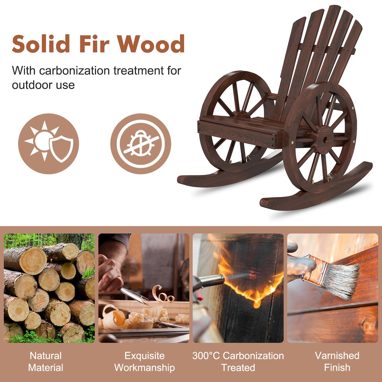 KINTESS Wooden Wagon Rocking Chair - Outdoor Patio Rocker with Armrests for Garden, Porch & Backyard Relaxation (1 Set) - Perfect for Reading, Sunbathing & Enjoying Nature