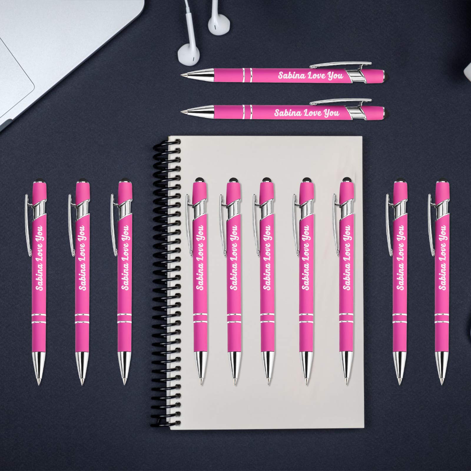 60 Personalized Engraved Pens with Stylus - Custom Name, Logo or Message - Soft Touch Metal Pens - Bulk Graduation, Birthday, Boss & Teacher Gifts - Light Green - Perfect for Office, School & Corporate Events