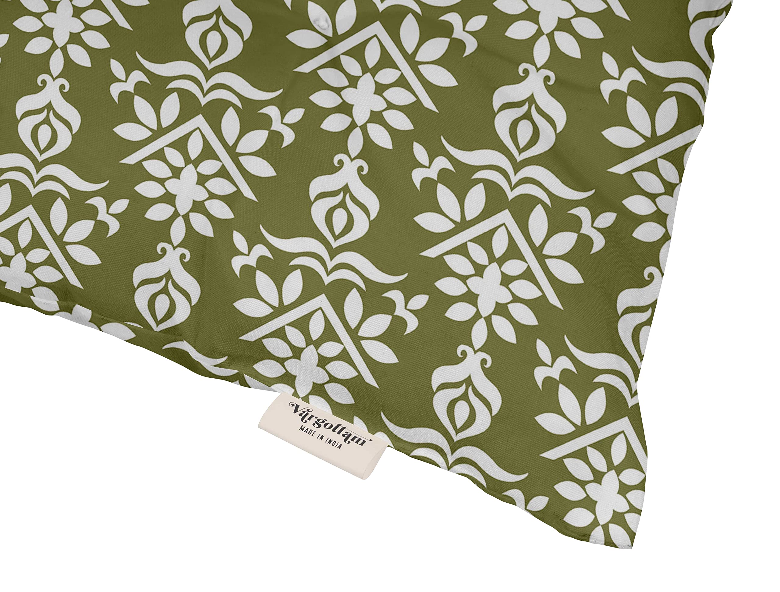 Premium Water-Resistant Indoor/Outdoor Tufted Square Patio Cushion Set of 2 - 19-Inch Green Printed Seat Cushions for Garden, Deck, Poolside & Balcony Furniture