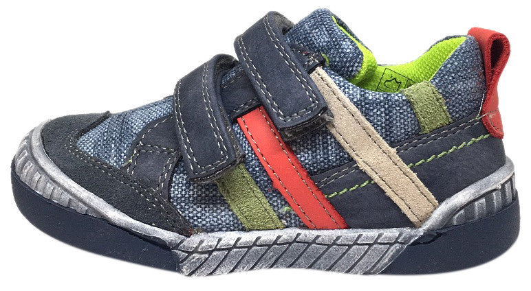 Beeko Boys Zaan II Sneakers - Denim & Navy Leather Hook and Loop Strap Shoes for School, Play & Everyday Wear