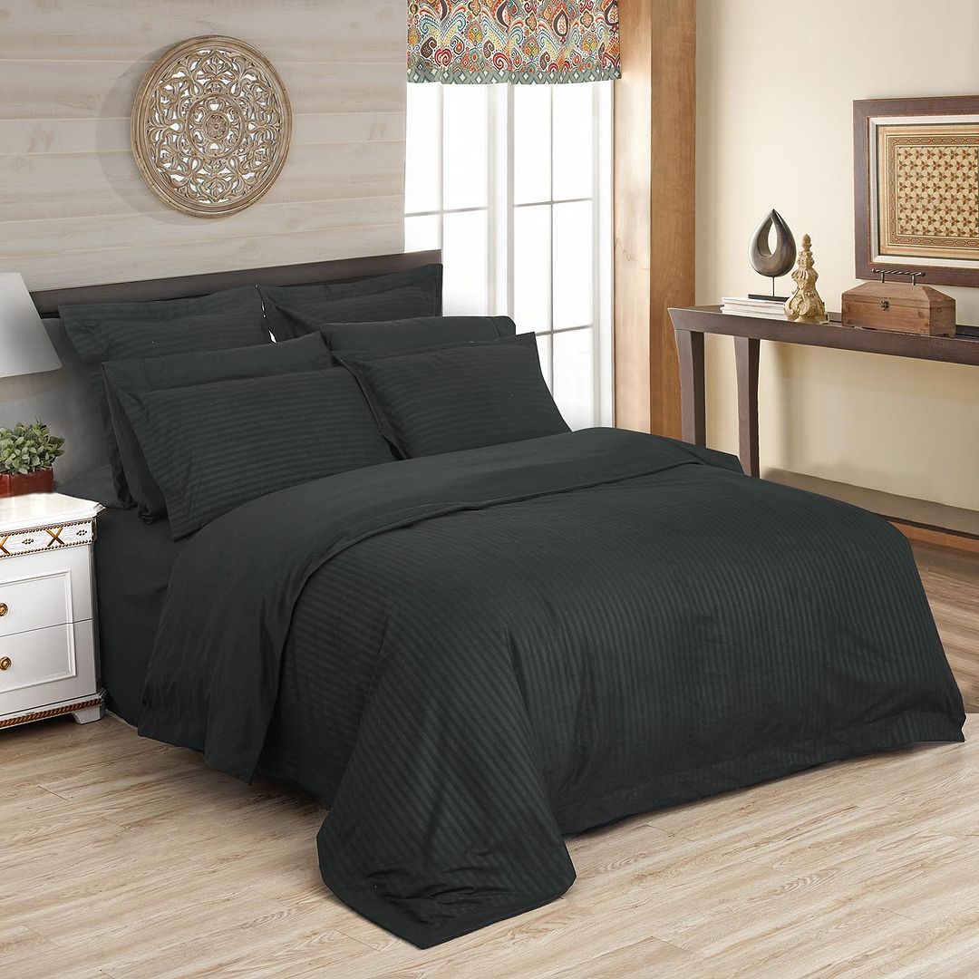 1000TC Ultra Soft Striped King Size Charcoal Duvet Cover Set - Luxury Bedding for Hotel & Home Use, Breathable & Wrinkle-Resistant