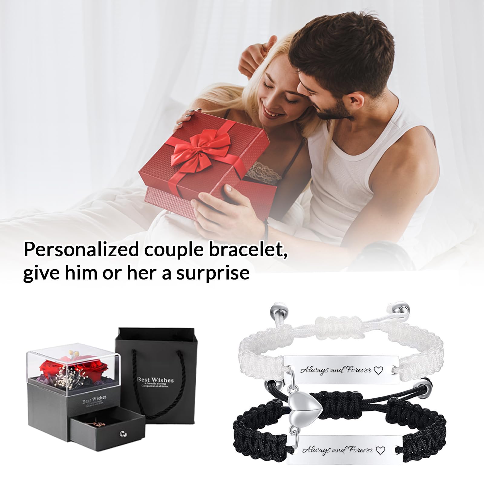 Custom Engraved Couple Bracelets - Personalized Matching Braided Adjustable Name ID Bracelets for Men & Women - Romantic Gift for Anniversary, Valentine's Day & Christmas - Perfect for Couples, Dating & Special Occasions