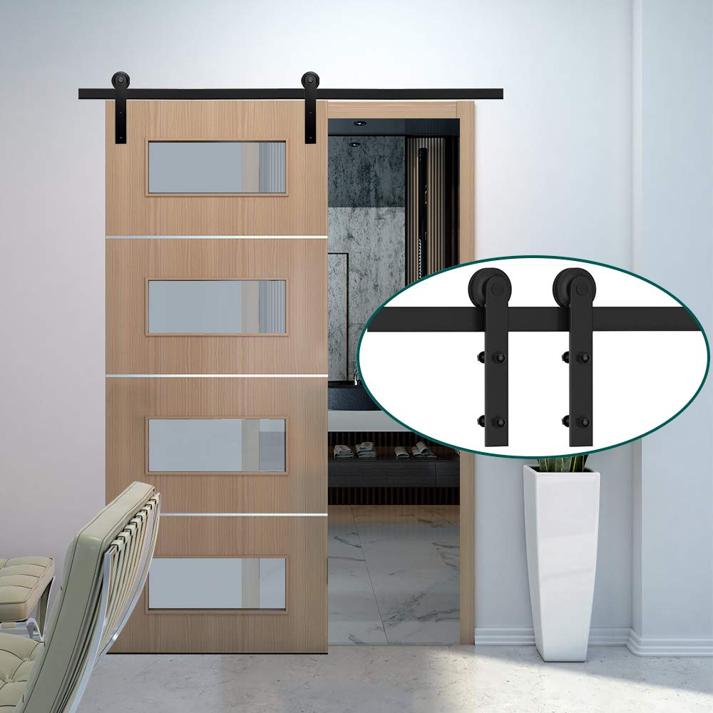 Haccer 12FT Sliding Barn Door Hardware Kit - Black Single Door Track System for Rustic Home & Farmhouse Style (Perfect for Bedroom, Closet & Interior Doors)
