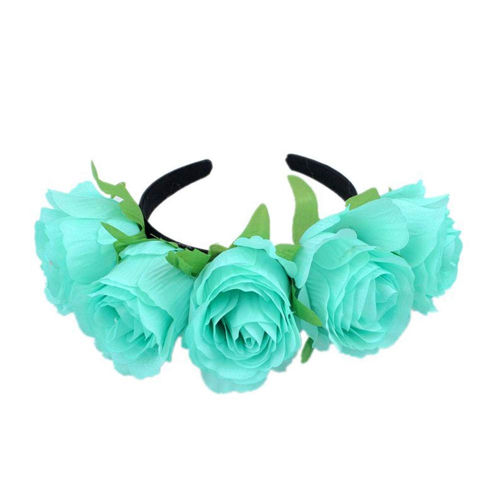YAZILIND Large Blue Rose Flower Wreath - Christmas Garland Headband for Carnival, Dance Party & Festive Hair Accessories | Perfect for Weddings, Photo Shoots & Holiday Decorations