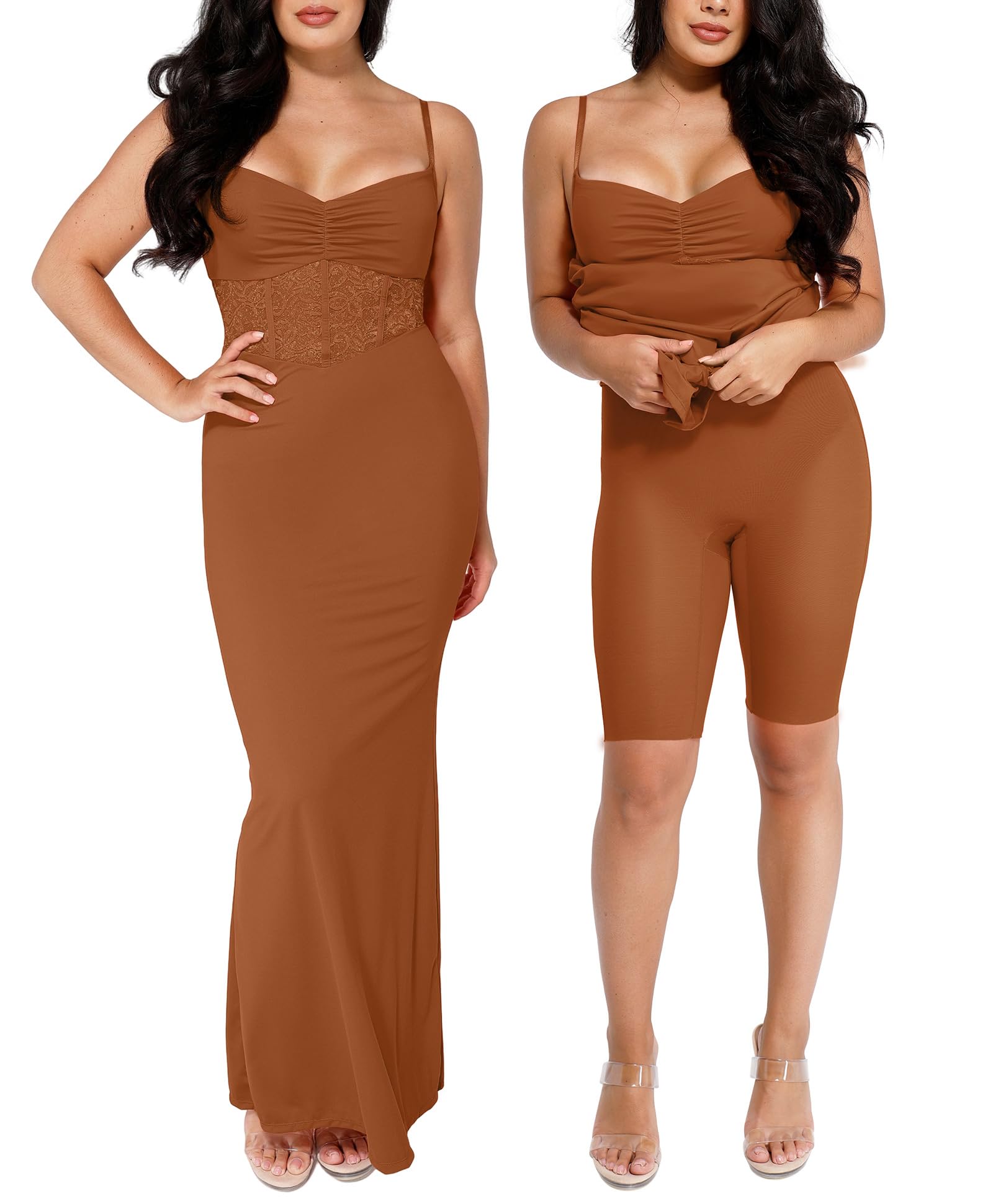 Popilush Shapewear Dress - Slimming Lace Formal Maxi Dress with Built-in Corset for Women | Cocktail Party, Evening Gown, Wedding Guest Dress