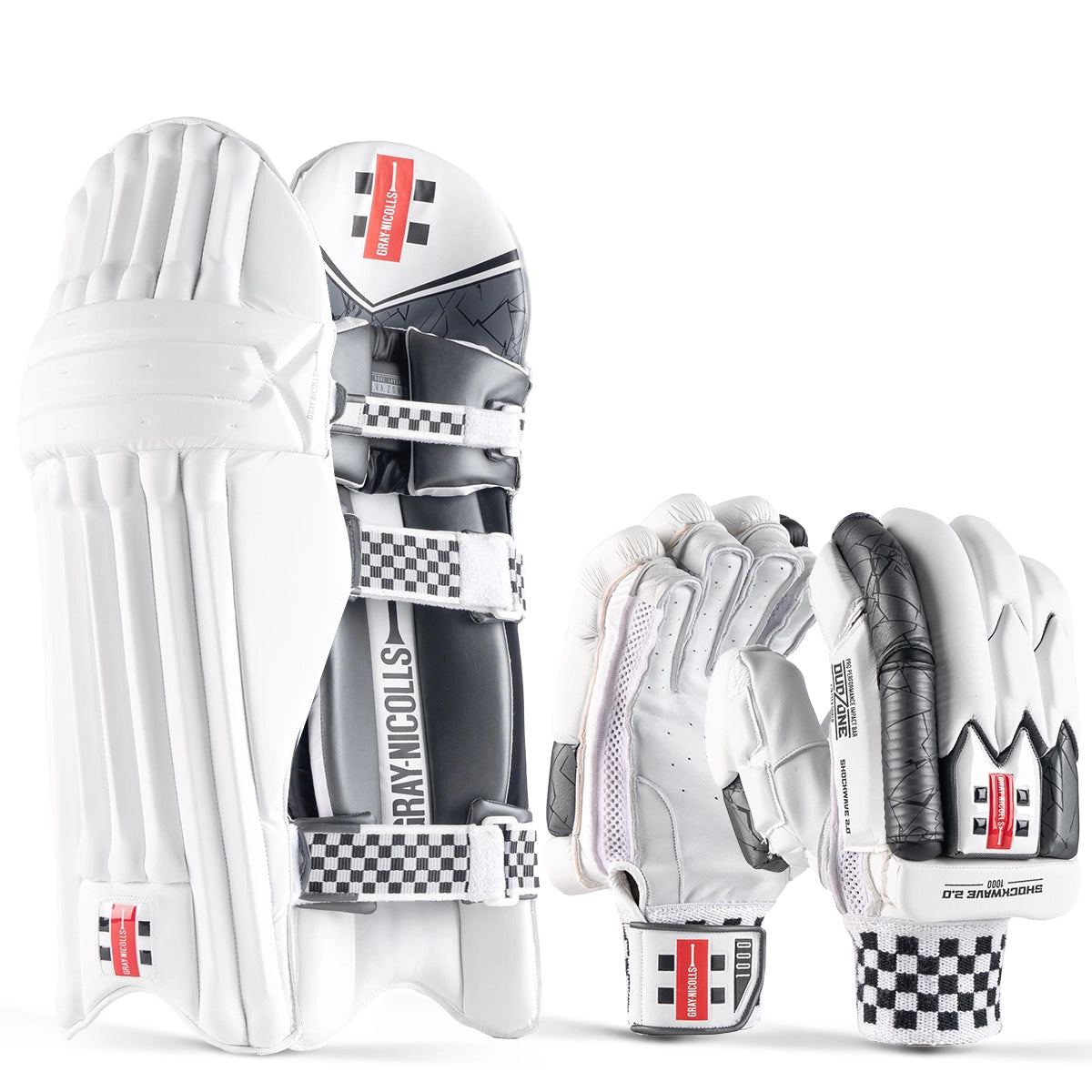 Gray Nicolls Shockwave 2.0 1000 Cricket Batting Gloves & Pads Bundle - Premium Cricket Protective Gear for Practice & Matches