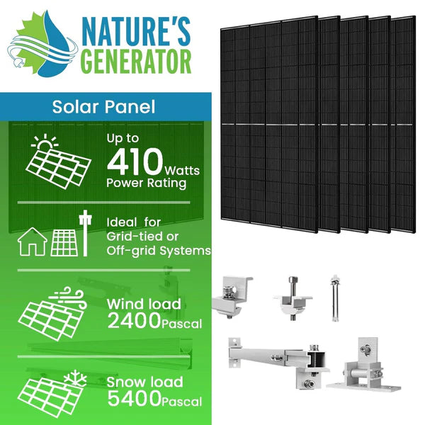 Nature's Generator 10 x 410 Watt Monocrystalline Solar Panels with Mounting Rack Kit | High Efficiency Solar Power System for Home, RV & Off-Grid Energy | Perfect for Emergency Backup & Sustainable Living