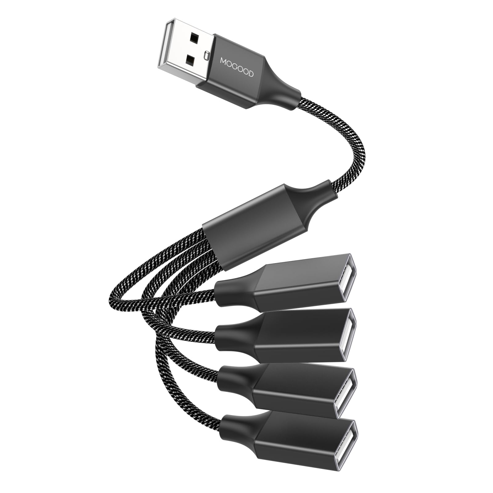 MOGOOD 4-Port USB Hub Splitter - USB to 4 USB Female Adapter Converter with Power Extension for PC, Laptop, Car, TV, Flash Drive - Perfect for Home Office, Gaming Setup & Car Charging Stations