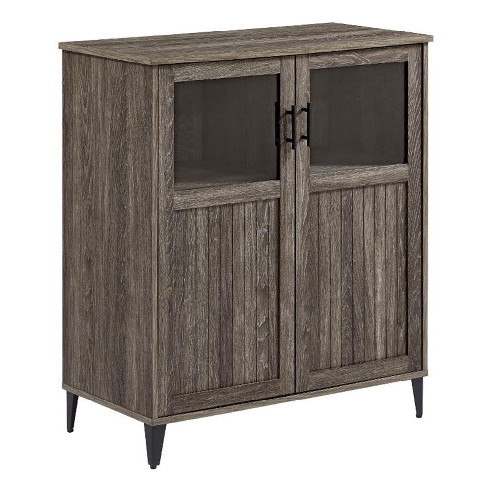Walker Edison Hazle Cottage-Style Grooved Door Accent Cabinet in Gray - Rustic Farmhouse Storage for Living Room, Bedroom & Entryway