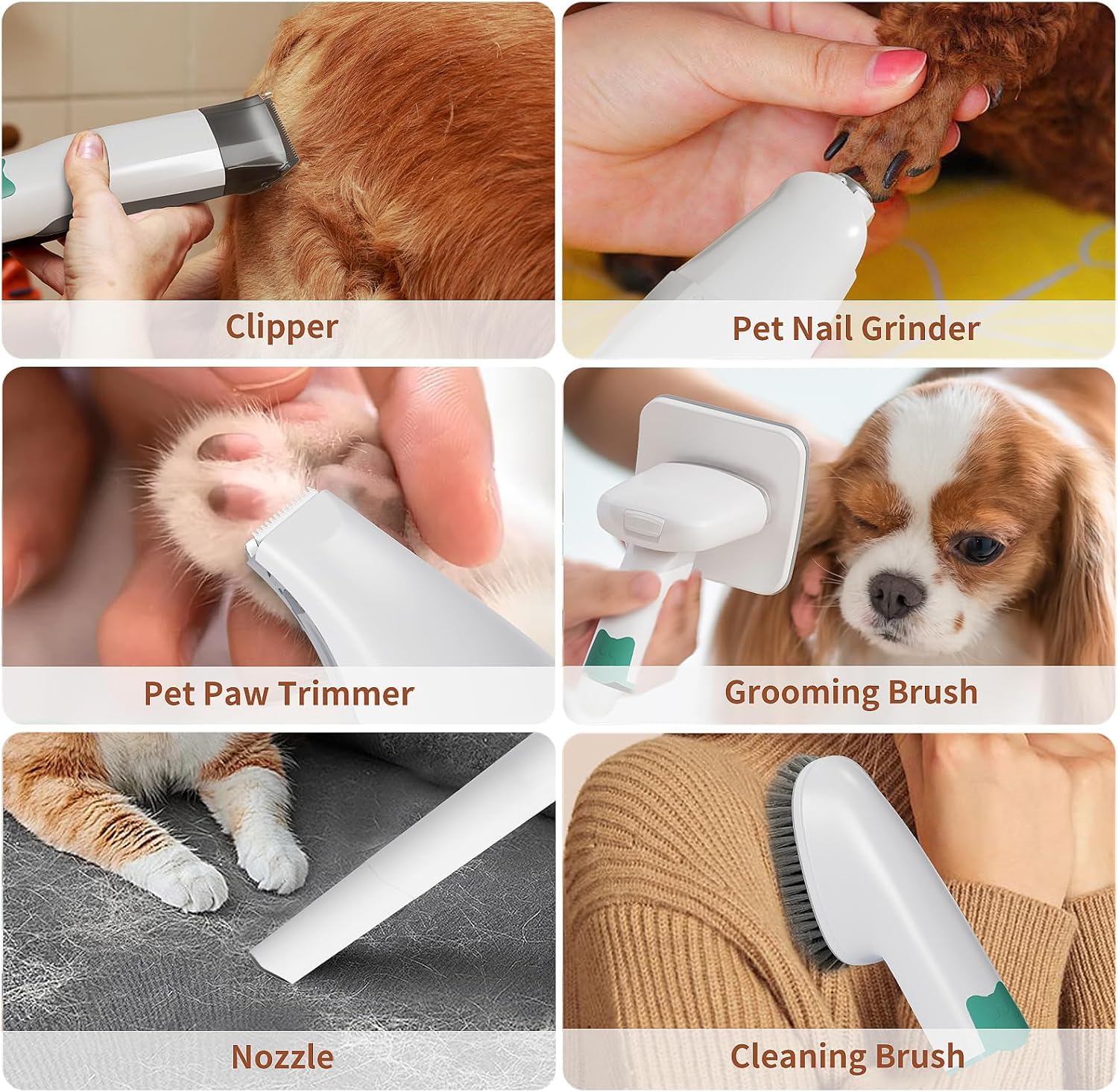Professional Dog Grooming Kit with Vacuum & 6 Tools - Pet Clippers, Nail Grinder & Hair Vacuum for Dogs & Cats - Perfect for Shedding Control & Home Grooming (White) - Ideal for Pet Owners & Professional Groomers