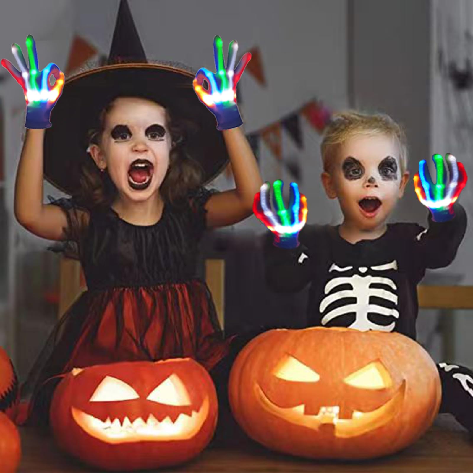 LED Glow Gloves for Kids Ages 3-8 - Light Up Party Toys for Boys & Girls - Fun Halloween, Christmas, Easter & Birthday Gifts - Small Size for Safe Play at Night Parties, Raves & Concerts
