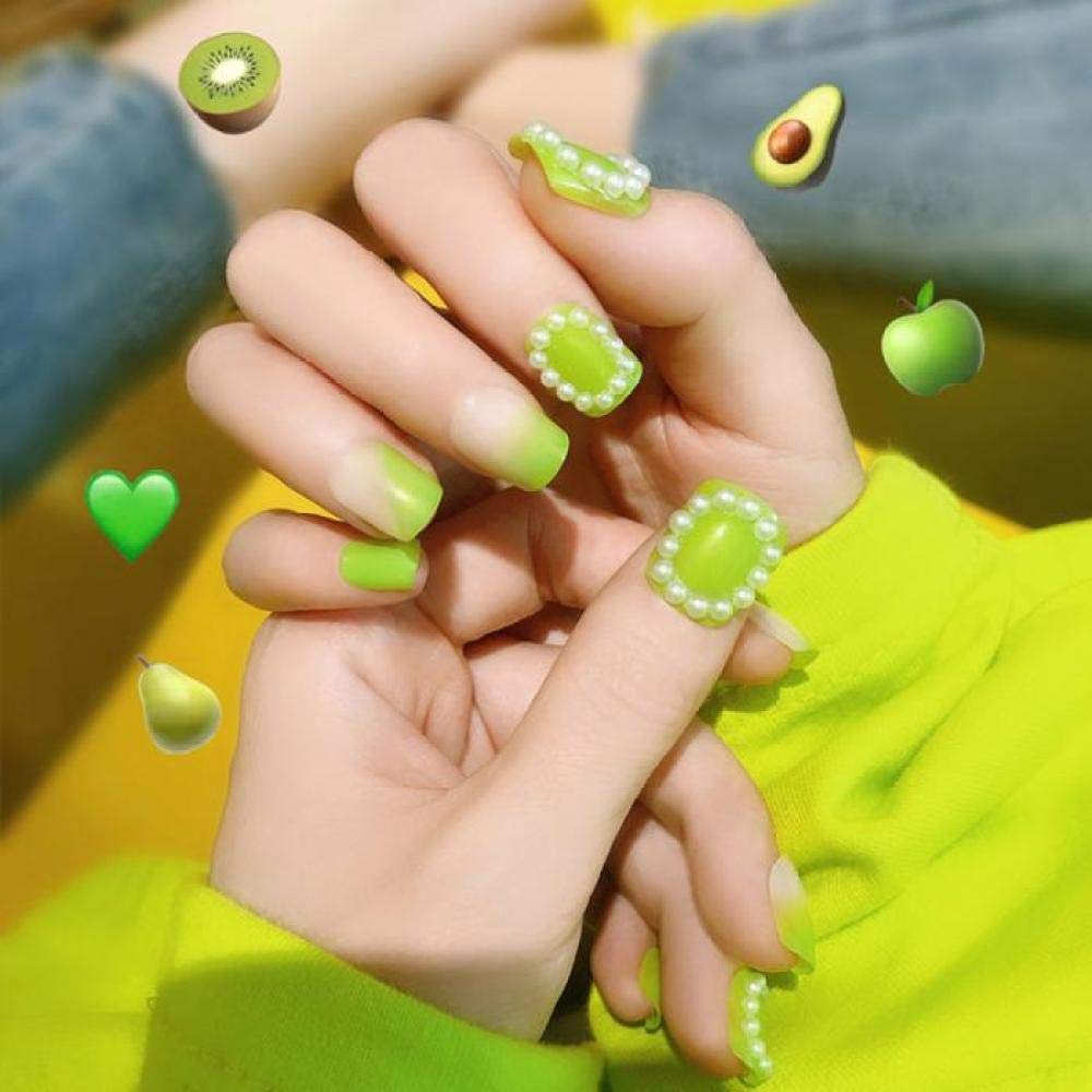 24pcs Short Round Fake Nails Set - Fluorescent Green False Nails for Small Hands | Trendy & Fashionable Press On Nails for Daily Wear, Parties & Special Occasions