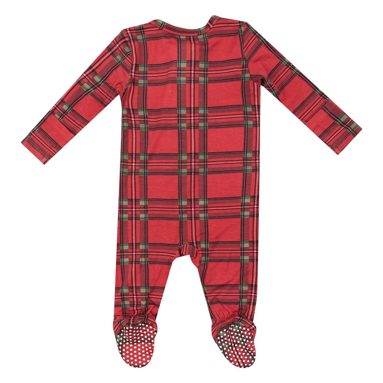 Vintage Holiday Plaid Bamboo 2-Way Zipper Footie Pajamas - Cozy Red Sleepwear for Christmas & Winter Nights
